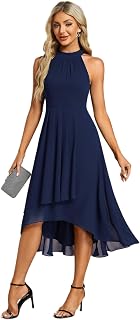 Ever-Pretty Guest Dress Backless Pleats High Low Muslin Irregular Hem Chic Elegant Evening Dress EG31926