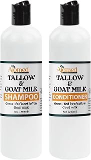 Beef Tallow & Goat Milk Shampoo and Conditioner Set - Handmade Hair Care for Thinning Relief, Sea Moss Shampoo and Conditioner, Thickening Formula for Hair Regrowth (Shampoo & Conditioner 8 Oz)