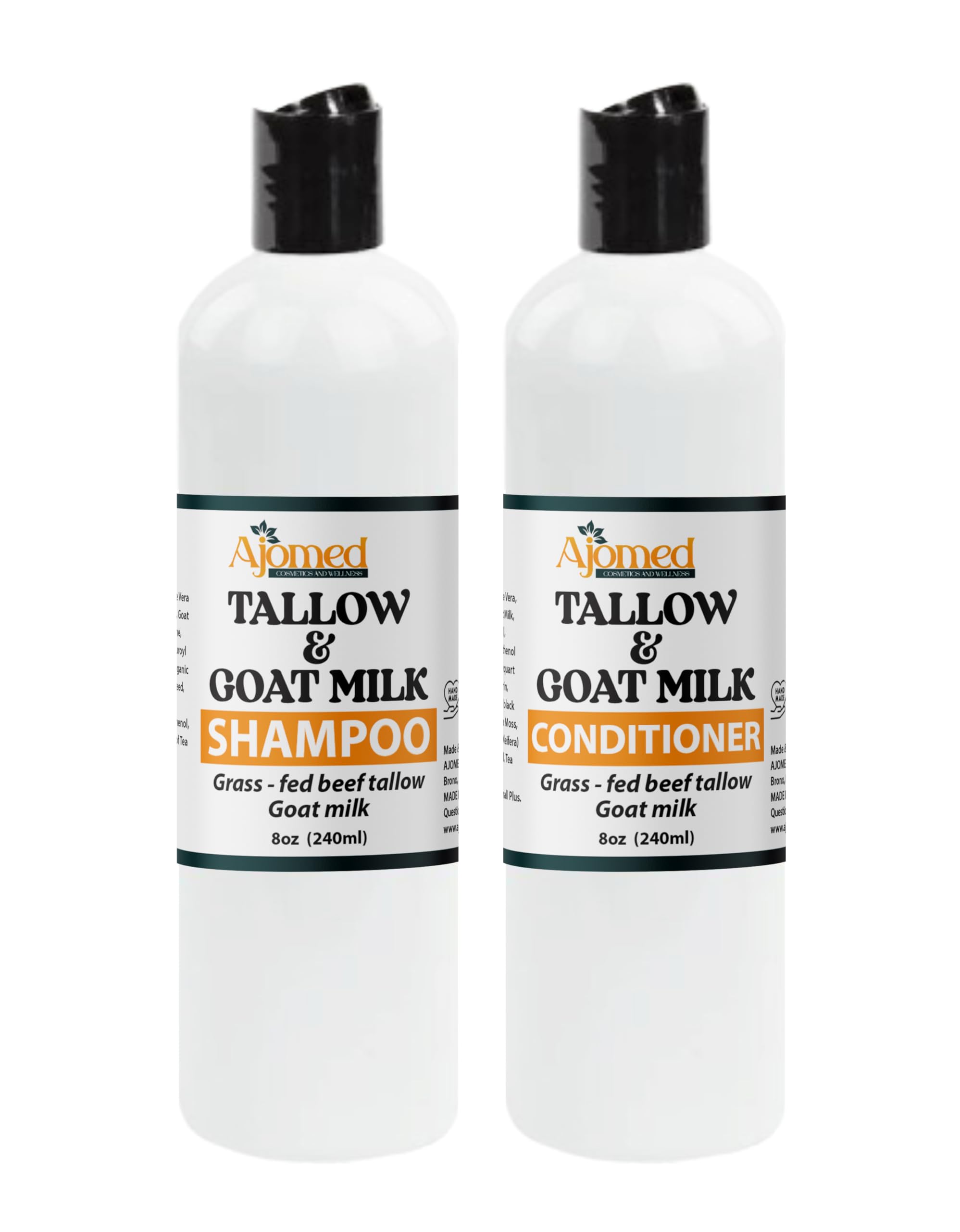 Beef Tallow & Goat Milk Shampoo and Conditioner Set - Handmade Hair Care for Thi