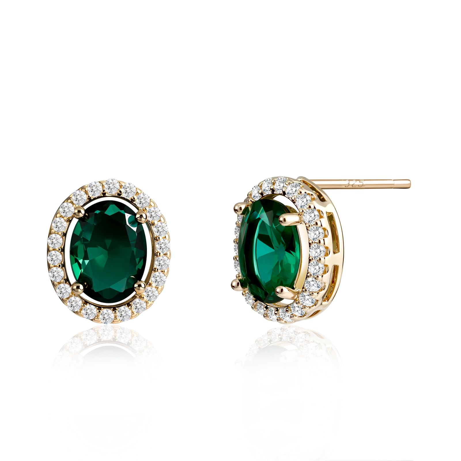 Weviway Sterling Silver Stud Earrings for Women, Green Emerald/Black Onyx Hypoal