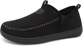LeIsfIt Men's Slippers Wide Memory Foam House Shoes Moccasin Slip-On Cozy Loafer Slippers for Indoor & Outdoor