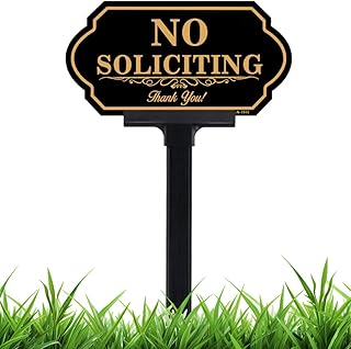No Soliciting Sign for House with Stake - 50-mil Thick Aluminum - 5x10 Inch/37 Inch High - Adjustable Height - Outdoor Yard Sign for Home and Front Door (A1512)