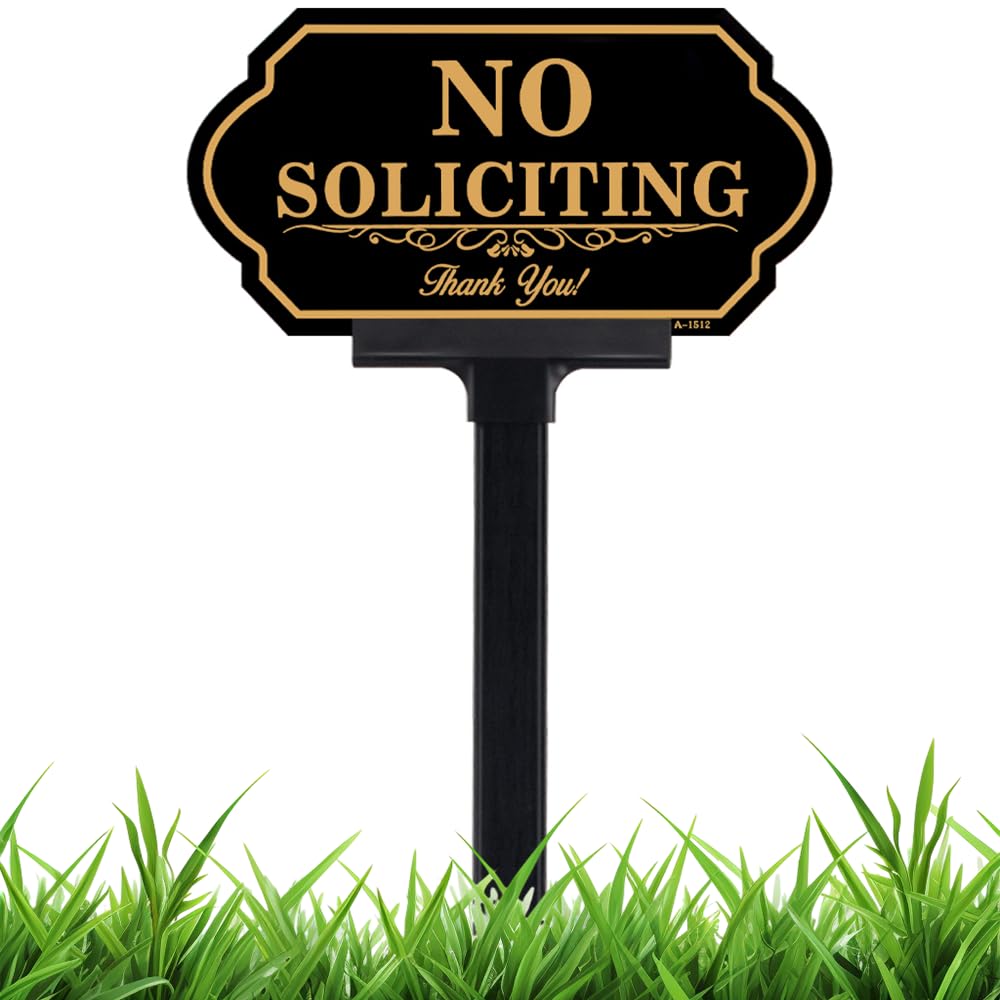 No Soliciting Sign for House with Stake - 50-mil Thick Aluminum - 5x10 Inch/37 I