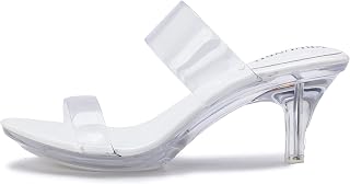 NBUUNBU Clear Heels for Women Silver Black Heels Little Platform Sexy High Heels Sandals Stiletto Kitten Open Toe Dress Shoes Comfortable Double Transparent Strap Heeled Sandals Mule