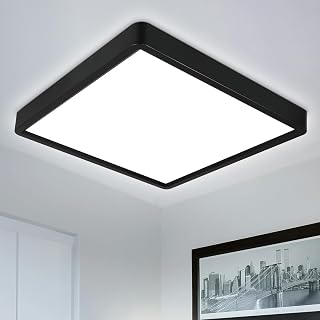 Defurhome LED Ceiling Light,24W 2200LM,150W Equivalent,5000K Daylight White,Waterproof IP54,Flush Square Modern Ceiling Light for Bathroom,Bedroom,Kitchen,Porch,Living Room,30cm(Black)