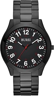 BUREI Men's military wristwatch with easy read dial 24 hours with second hand, stainless steel strap.