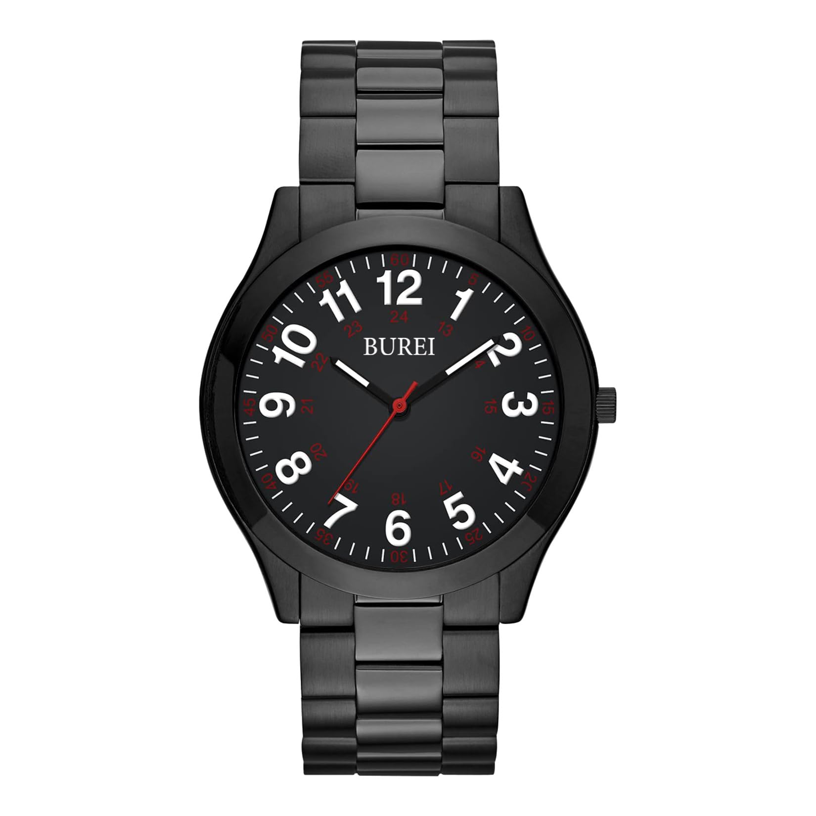 BUREI Men's military wristwatch with easy read dial 24 hours with second hand, s