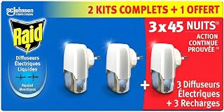 Raid Electric Liquid Diffuser – Mosquito Repellent – 3 Diffusers + 3 | Electric Liquid Diffuser, Mosquito Protection, 3 Diffusers + 3 Refills, 45 Nights