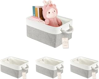 4 Pieces Fabric Storage Baskets with Handles, Large Foldable Storage Boxes, Closet Storage Baskets for Office and Home, Books, Clothes, Toys (Grey, White, Large)