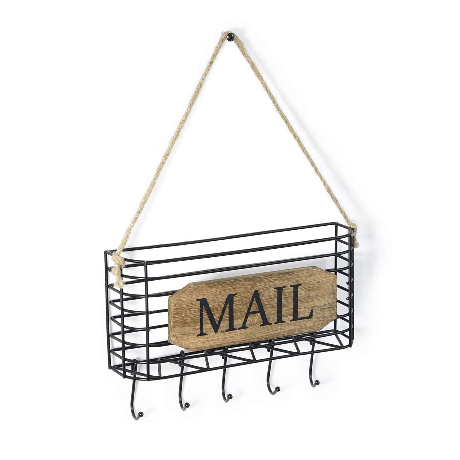 SRIWATANA Mail Organizer Wall Mount, 5 Key Hooks, Small, Carbonized Black | Rust