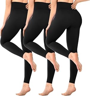 SINOPHANT Pack of 3 Women's High Waist Opaque Black Leggings for Gym Yoga Sports