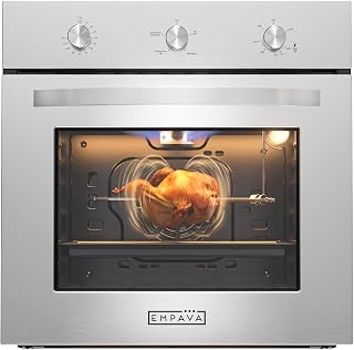 Empava 24" 2.3 cu ft Natural Gas Single Wall Oven, 18-Gauge Stainless Steel | Exclusively for Natural Gas, 360° Rotisserie, Convection Fan, 18-Gauge Stainless Steel, Mechanical Timer, 2-Year Warranty