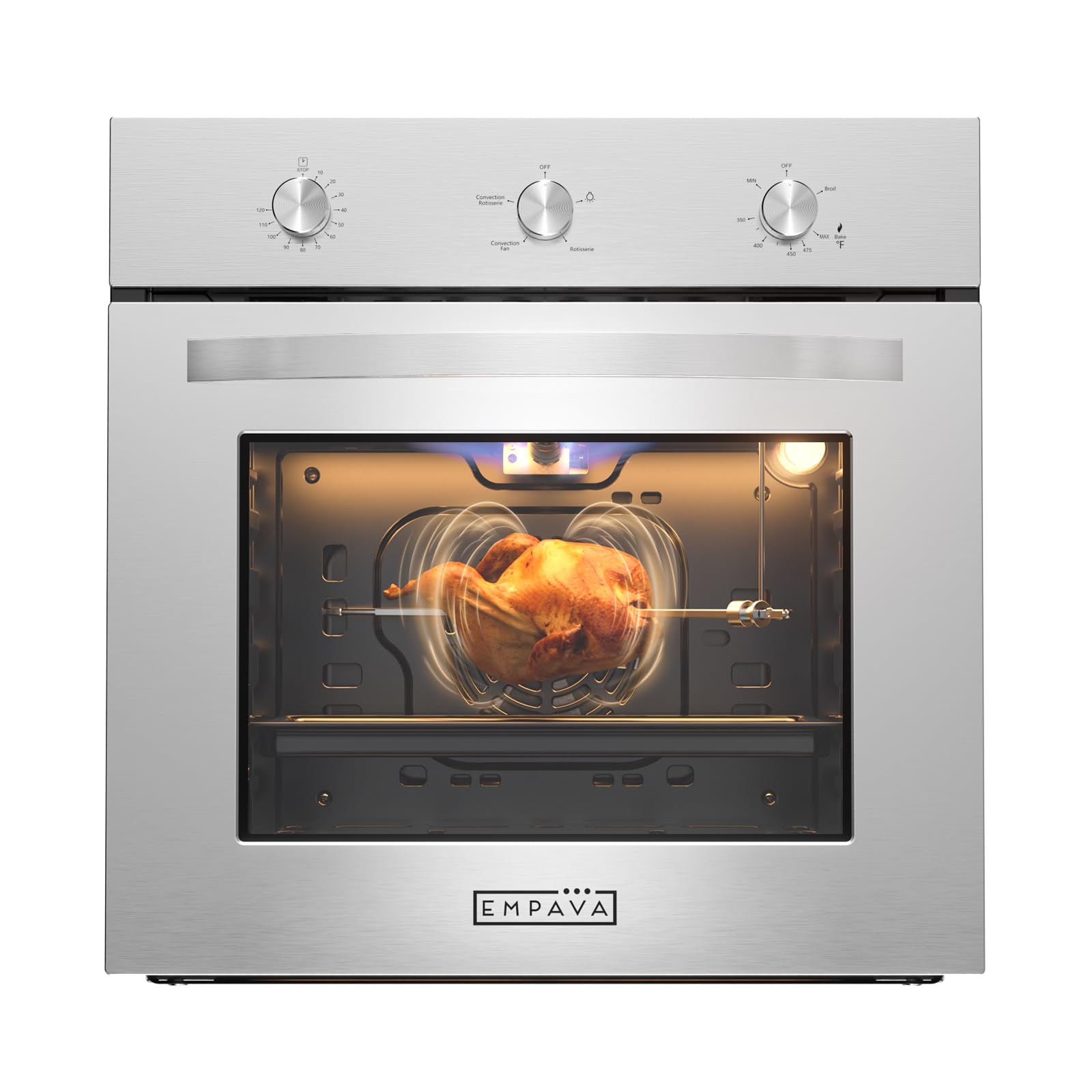 Empava 24" 2.3 cu ft Natural Gas Single Wall Oven, 18-Gauge Stainless Steel | Ex
