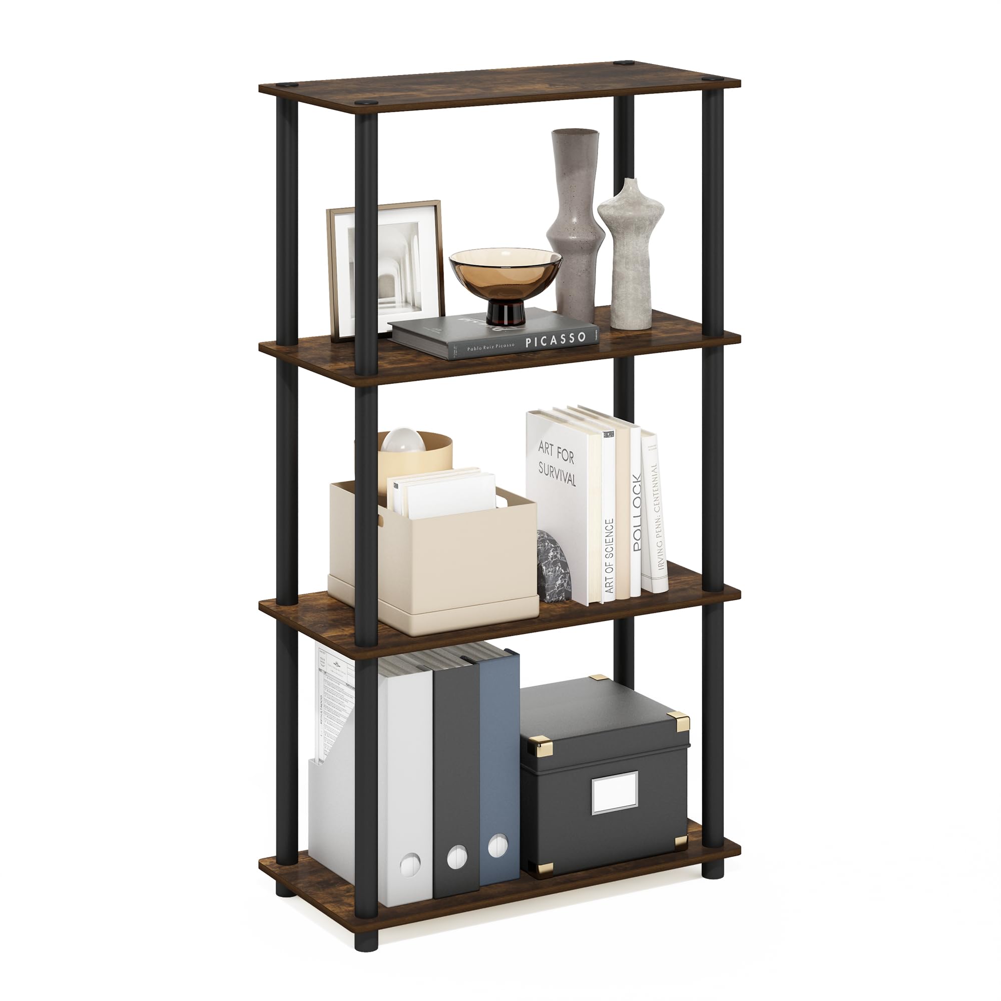 Furinno Turn-N-Tube Storage Shelves, 4-Tier Toolless Book Shelf, Corner Shelf, T