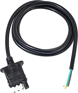 MECMO 4 Way Trailer End Connector Wire 5 Feet Jacketed Cable, Heavy Duty 18AWG 4 Pin Trailer Light Plug Color-Coded Pure Copper, Trailer-Side Male End Replacement 4 Flat Connector Trailer Hitch Wiring