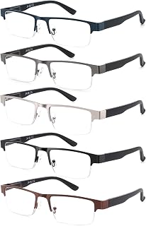 JM Reading Glasses Men 5 Pack Metal Frame Blue Light Readers Spring Hinge