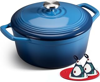 Overmont 28cm/6.6L Enamelled Cast Iron Round Casserole Pot, Sapphire blue
