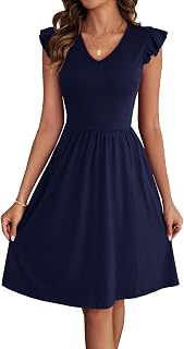 Women's Summer Dresses Cute V Neck Ruffle Sleeve Cocktail Short Work Casual Dress with Pockets DJ648
