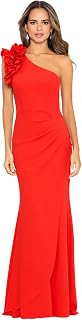 Xscape Women's One-Shoulder,Floor-Length, Scuba Crepe Dress, with Ruffle Detail (Petite) Special Occasion Dress for Women