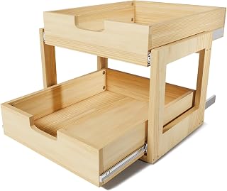 Pull Out Cabinet Organizer, 14''W×21''D Sliding Drawers for Cabinets, 2 Tier Soft Close Slide Out Wooden Pull out Drawers, Base Cabinet Organization for Kitchen, Pantry, Bathroom