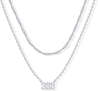 PAVOI 14K Gold Plated Angel Number Pendant Layering Necklace for Women