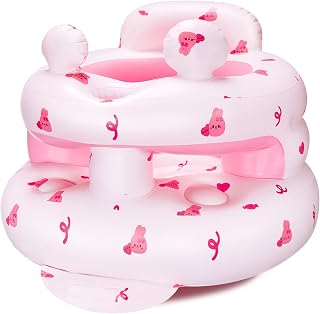 Inflatable Baby Seat for Babies 3-36 Months，[Squeaky Sound &amp; Anti-Fall Design] Inflatable Chair with Sound-Making Ears, Baby Seat for Sitting-Up Practice, Built-in Air Pump (Pink Bunny)