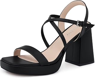 CELLENZ Women Chunky High Heels: Sexy Dancing Platform Heel - Black Block Heels Comfortable - Strappy Fashion Heeled Sandals Size 10