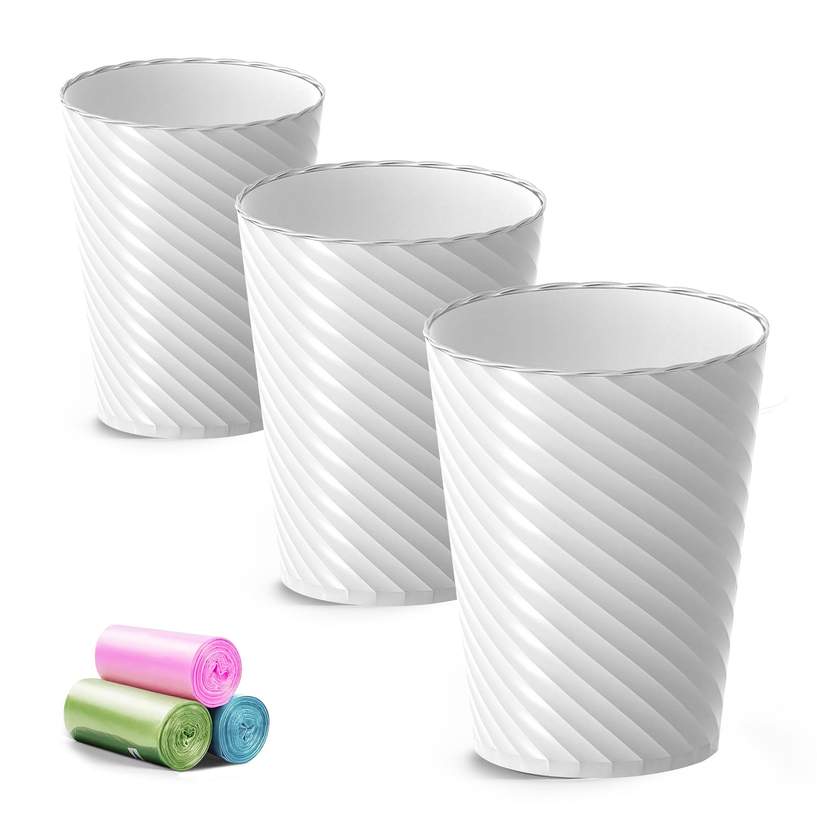 Lysam Bathroom Trash Can 3 Pack, 1.8 Gallon Small Trash Can with Trash Bags | Ga