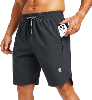 Mens Athletic Running Shorts Gym Workout Shorts Quick Dry Lightweight Sports Summer Shorts with Zipper Pockets