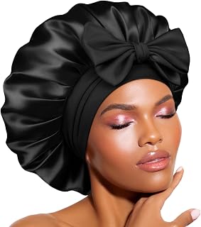 BONNET QUEEN Adjustable Silk Hair Bonnet Cap for Curly Hair with Long Laces Soft and Protective