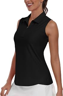 MoFiz Women's Sleeveless Golf Tennis Polo Shirts Zip Up Sports Workout Quick Dry Gym Yoga Tank Top