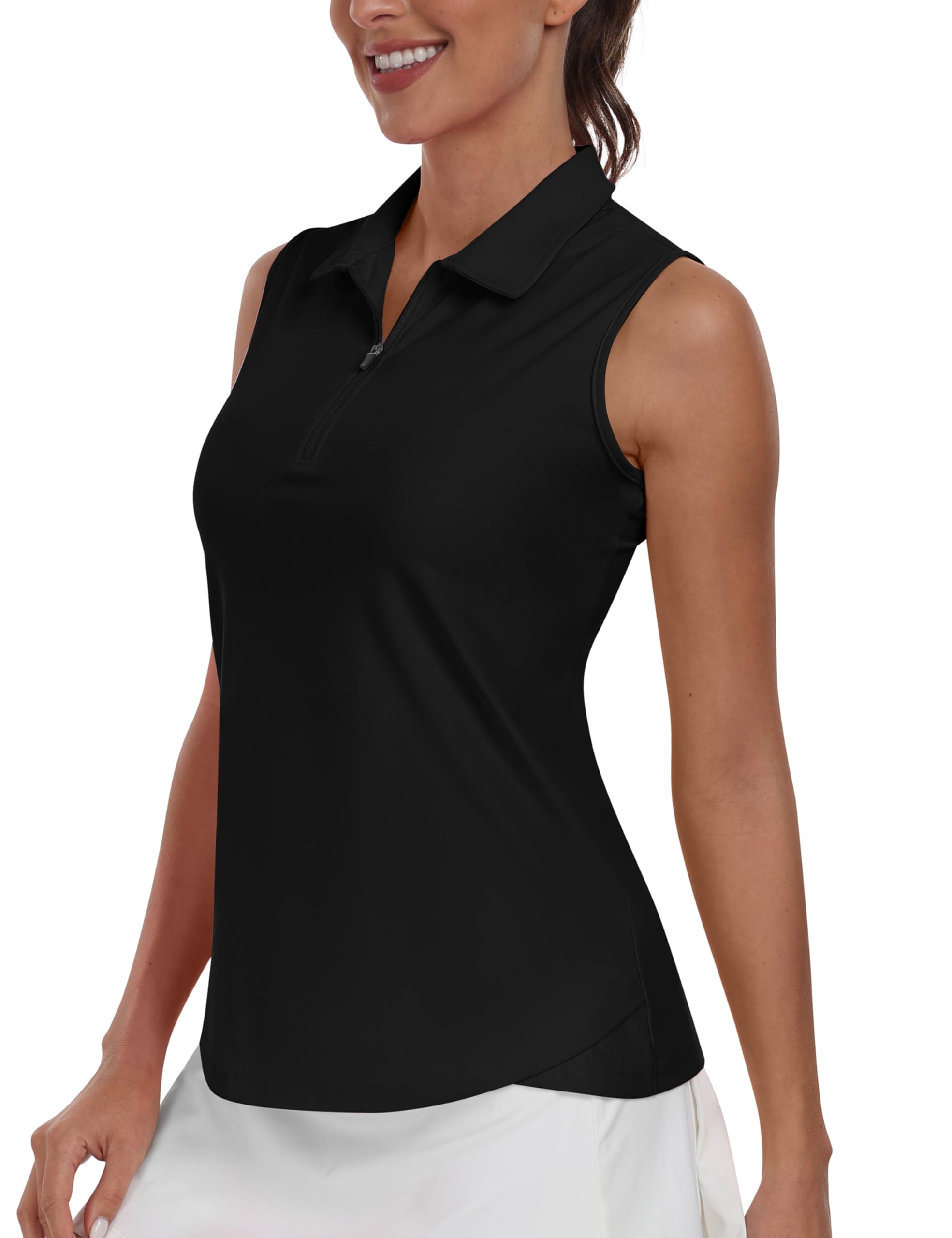 MoFiz Women's Sleeveless Golf Tennis Polo Shirts Zip Up Sports Workout Quick Dry