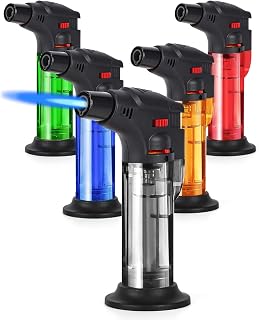 5 Pack Torch Lighters, Refillable Butane Jet Flame Lighter with Safety Lock, Adjustable Flame, Windproof Blow Torch for Candle, Grill, Fireplace, BBQ, Camping (Fuel Not Included)
