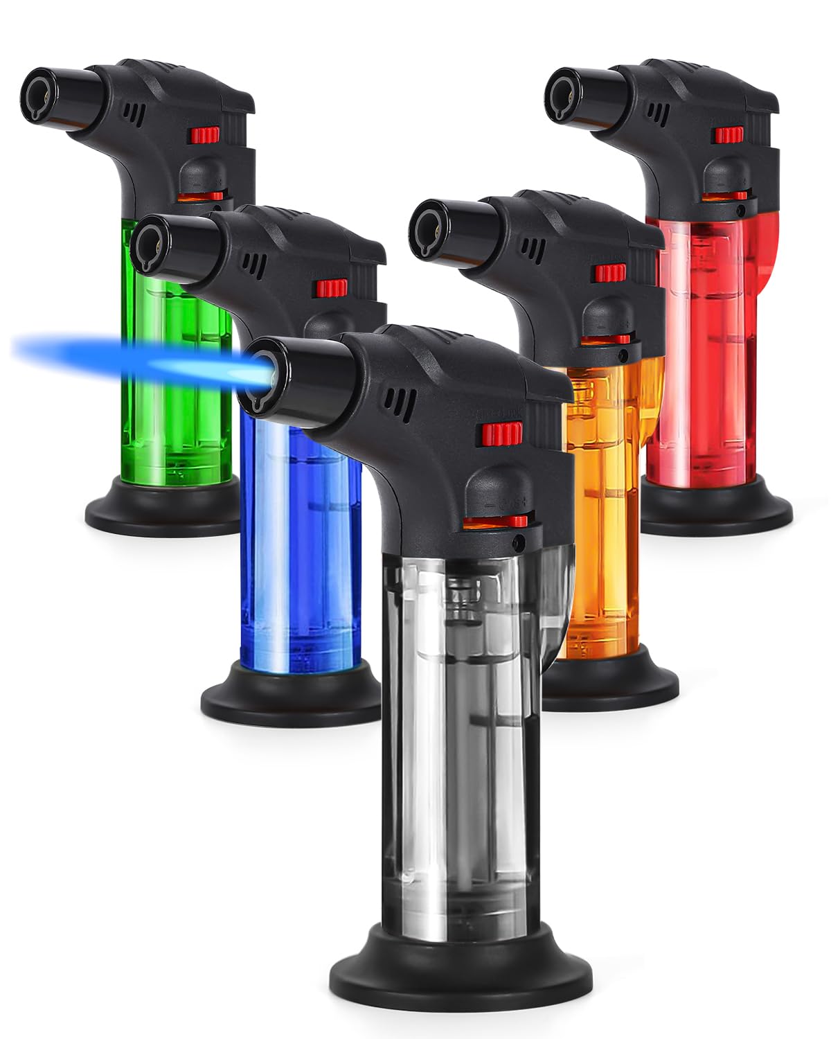 5 Pack Torch Lighters, Refillable Butane Jet Flame Lighter with Safety Lock, Adj