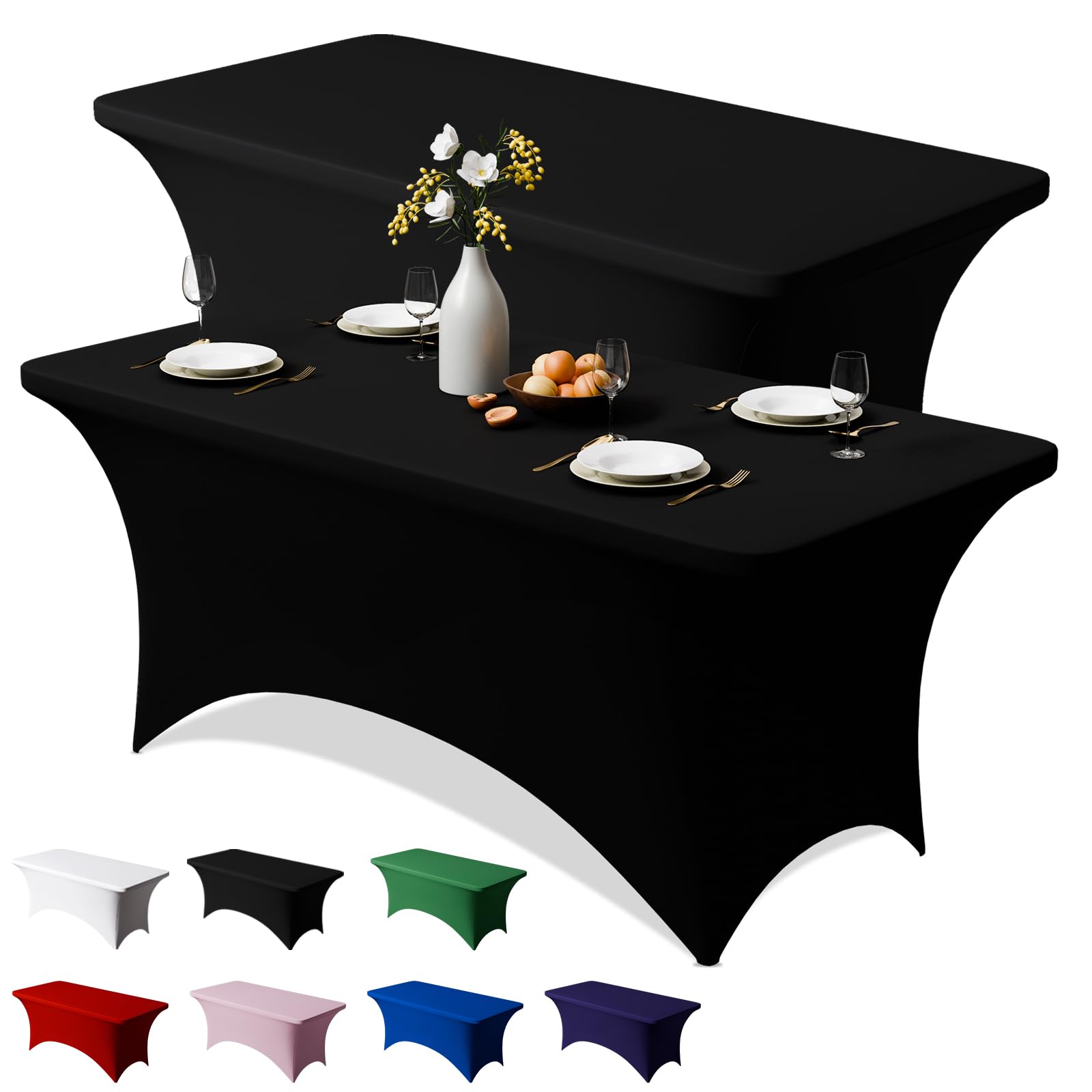 Trlyc 2 Pack 6FT Black Spandex Table Cloth 72 x 30 Inch | Rectangular Stretch Ta