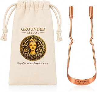 Grounded Ritual Copper Tongue Scraper - 99.9% Pure Copper, Ayurvedic Oral Care for Adults, Tongue Cleaner for Fresh Breath, Ergonomic U-Shape, Reusable & Eco-Friendly (1)