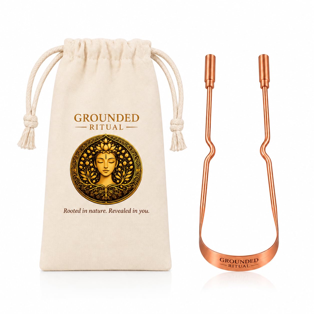 Grounded Ritual Copper Tongue Scraper - 99.9% Pure Copper, Ayurvedic Oral Care f