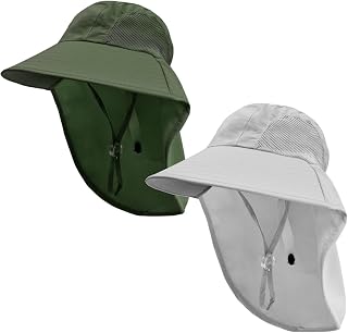 Rosoz Kids Sun Hat with Neck Flap UV Protection Summer Toddler Beach Hat Unisex Ponytail Hat Wide Brim Fishing Hat