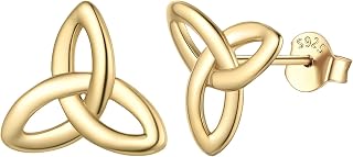ChicSilver Celtic Earrings for Women Hypoallergenic Sterling Silver Stud Earrings, Heart/Triangle/Cross/Butterfly Knot Earrings for Women Irish Jewelry with Gift Box