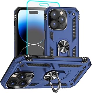 for iPhone 14 Pro Case, iPhone 14 Pro Phone Case with HD Screen Protector, [Military Grade 16ft. Drop Tested] Ring Shockproof Protective Phone Case for iPhone 14 Pro,Blue
