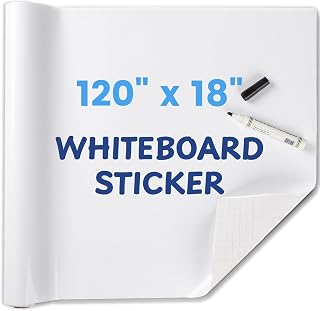 HeatPomelo Whiteboard Sticker for Wall, 120" x 17.3" (300x44 cm) No Ghosting Peel and Stick Dry Erase White Board Roll, Stain-Proof Self-Adhesive Whiteboard Paper Ideal for Home Office Classroom