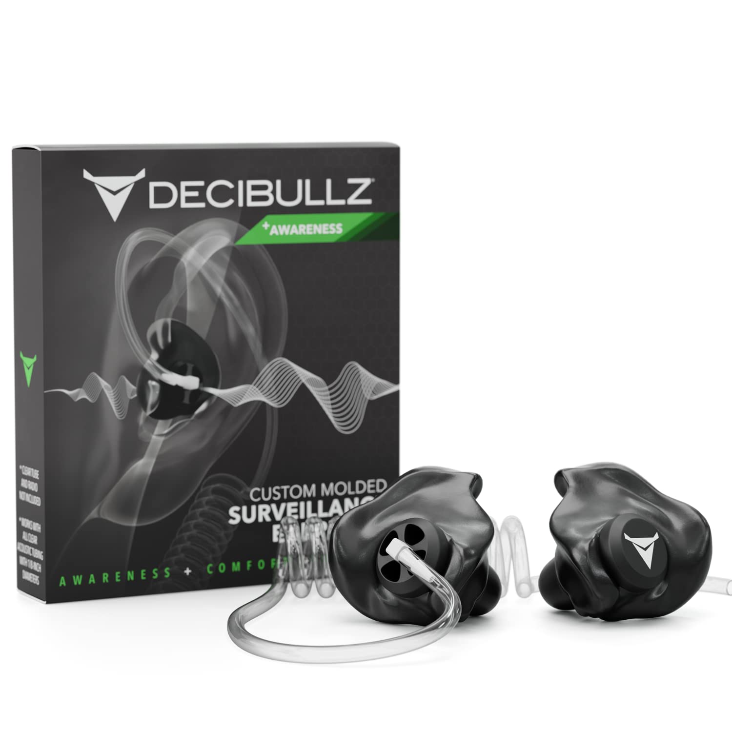 Decibullz Custom Moulded Security Two-Way Radio Surveillance Earpiece Set, Therm