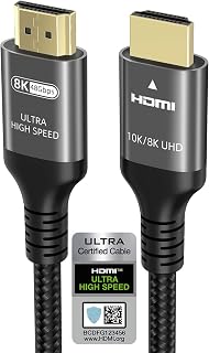 Ubluker 10K 8K 4K HDMI Cable 48Gbps 2.5M, Certified Ultra High Speed HDMI® Cable 4K 240Hz 144Hz 8K 60Hz 0.01ms HDR10+ ARC eARC HDCP2.3 Netflix Roku TV PC Monitor Projector PS5 4 Xbox