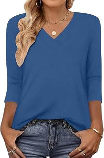 DUOEASE Women's T-Shirt 3/4 Sleeve V-Neck Basic Pullover Women Winter