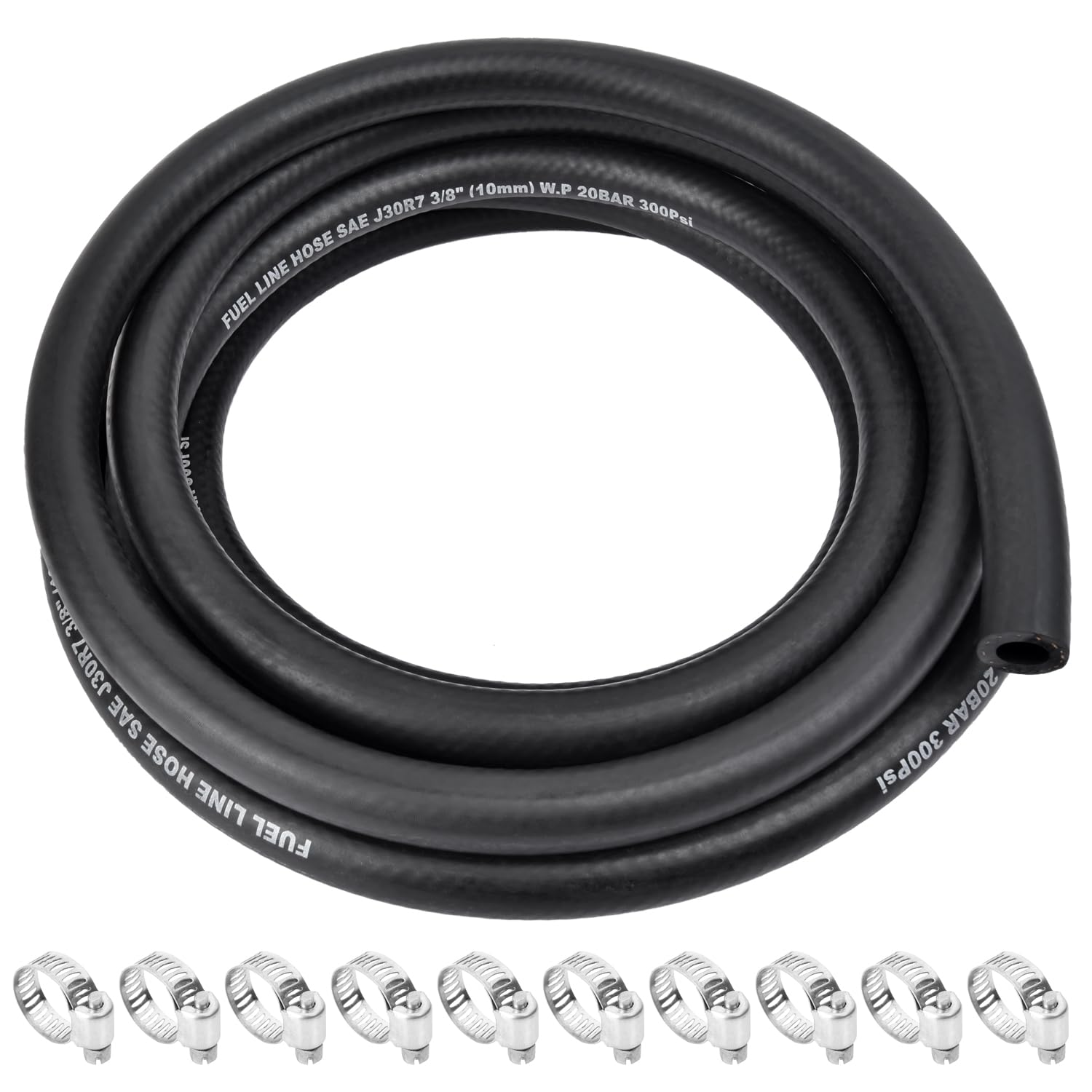 5/16 Inch ID Fuel Line Hose - 10FT Fuel Line with 10PCS Hose Clamps,300PSI High-