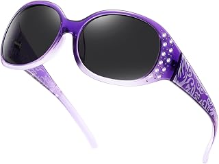 HAOLOTA Retro Polarized Sunglasses for Women, Rhinestone Wrap Around Sunglasses with UV400 Protection