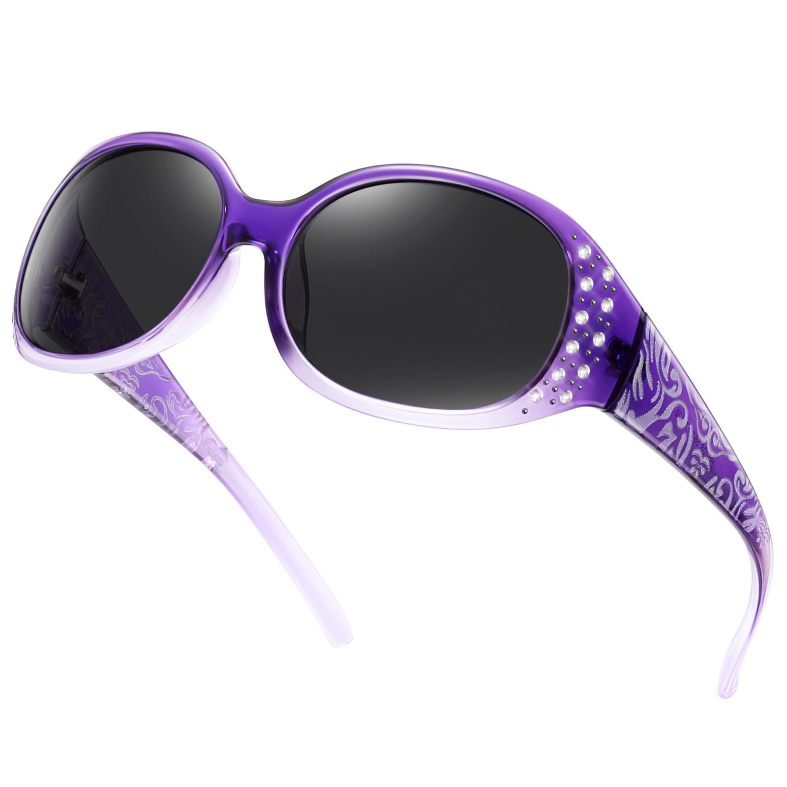 HAOLOTA Retro Polarized Sunglasses for Women, Rhinestone Wrap Around Sunglasses 