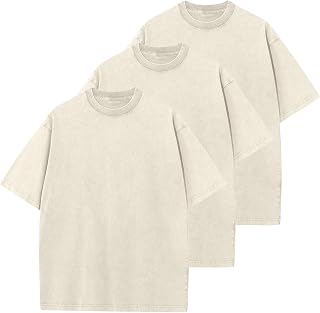 Men's Cotton T-Shirts Oversized Unisex Short Sleeves Casual Loose Wash Solid Basic Tee Tops