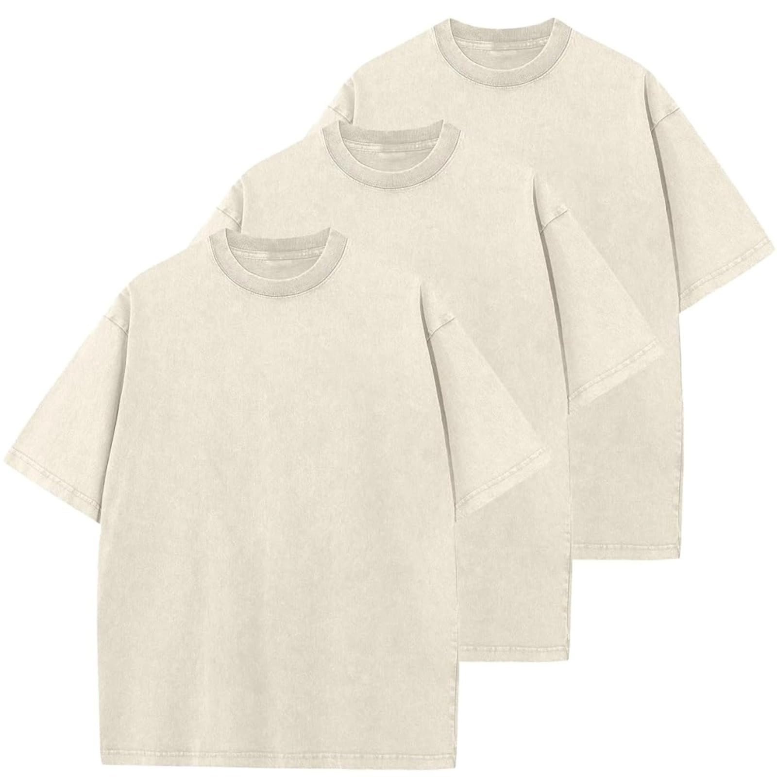 Men's Cotton T-Shirts Oversized Unisex Short Sleeves Casual Loose Wash Solid Bas