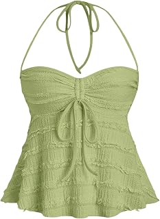 Women's Y2K Halter Top Drawstring Tie Ruched Peplum Cami Cute Summer Tops for Women Going Out